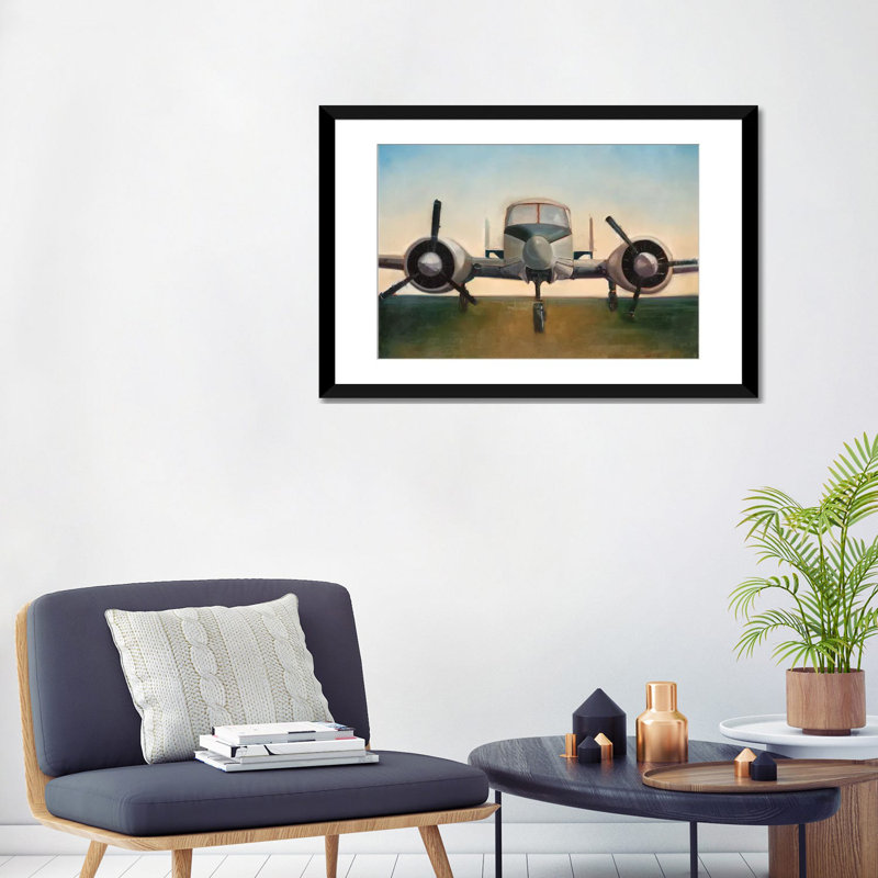 «Air plane», reproduction sur toile, H 16 po x l 24 po x P 1 po, Papier d'art encadré noir, Blanc