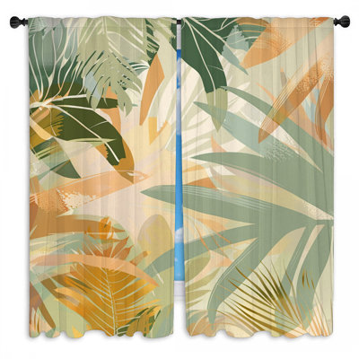 Leaves Window Curtains  Nature Tropical Drapes - 2 Panels