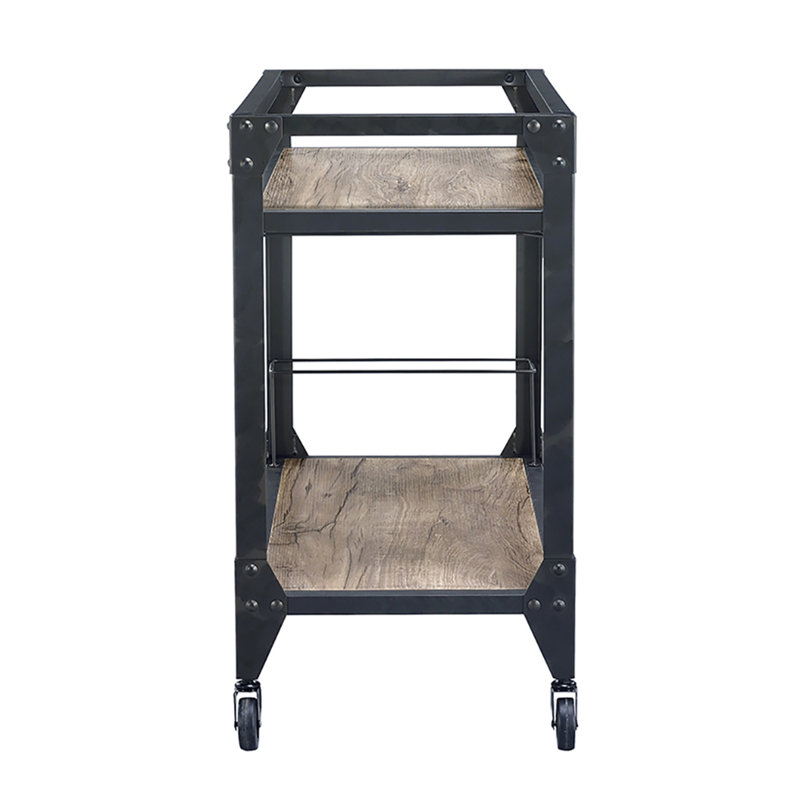 Rustic Oak & Charcoal Finish Serving Cart With Wheel
