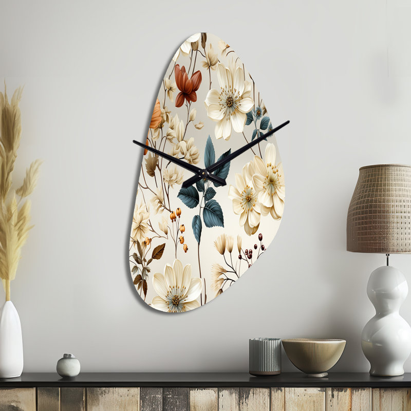 Automne orange et blanc fleurs de chalet - sculpture d'automne grande horloge murale orange, Moyenne