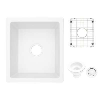 18" L X 16''W Undermount Single Bowl White Granite Composite Kitchen Sink with Accessories