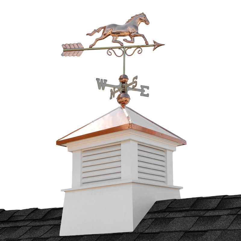 White Vinyl Cupola with Copper Horse Weathervane