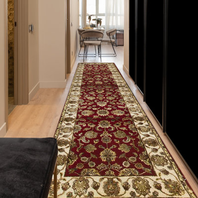Hand-Knotted High-Quality Red and Black Runner
