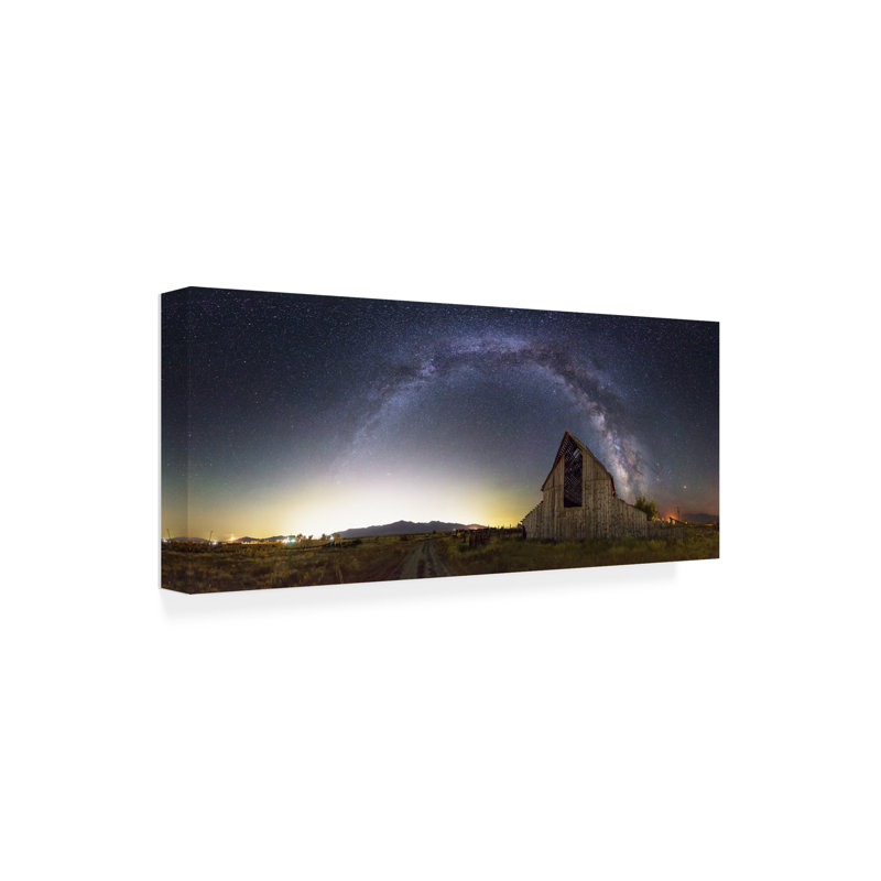 Art mural sur toile tendue - Royce Bair «Cottage Under Galaxy» pour décoration de salon, de chambre à coucher ou de bureau - 10 x 24
