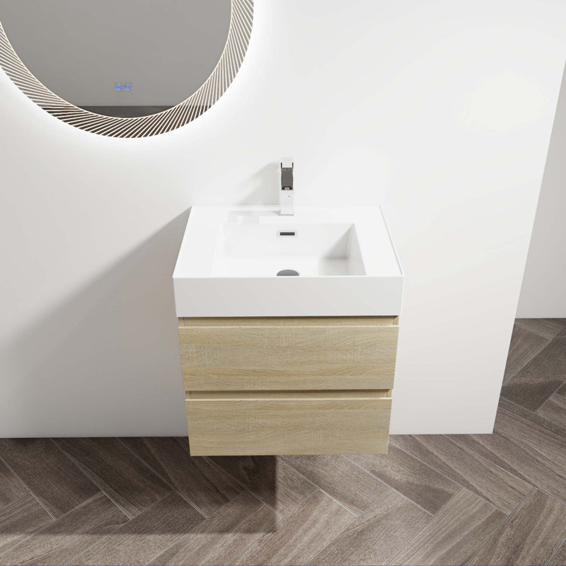 Meuble-lavabo mural avec lavabo en résine, Chêne clair, 24"