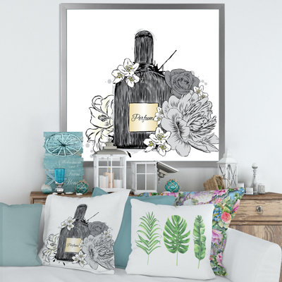 «Perfume Bottle and Bouquet of Flowers III», peinture sur toile