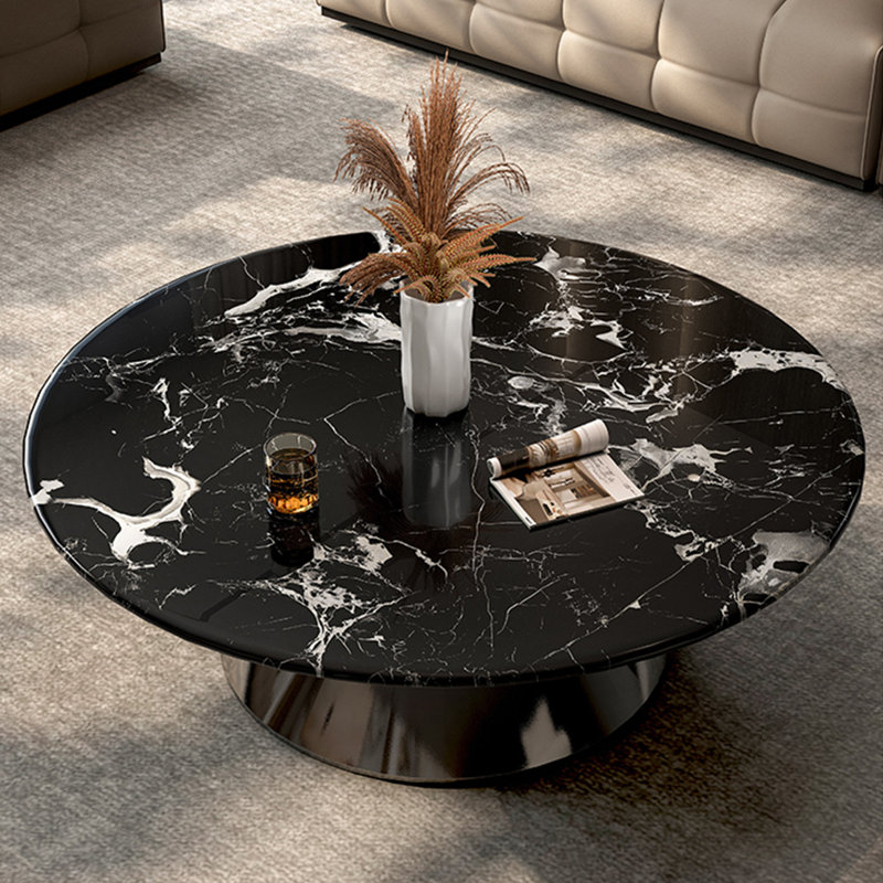 Simple round marble coffee table, 15.7" H x 31.5" L x 31.5" W
