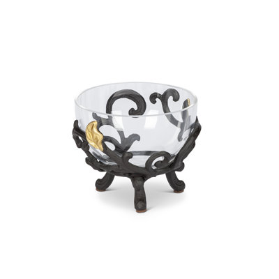 Glass Bowl with Metal Gold Leaf Base.