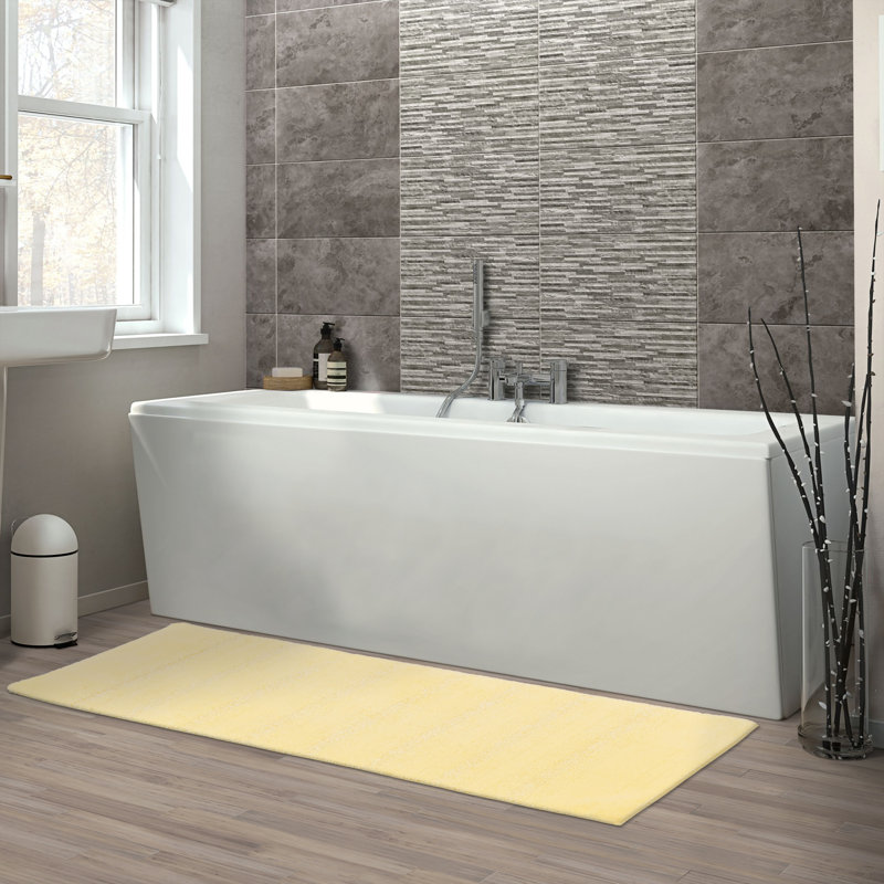 Maaza Rectangle Nylon Non-Slip Striped Bath Rug, 22"W x 60"L, Soft Yellow