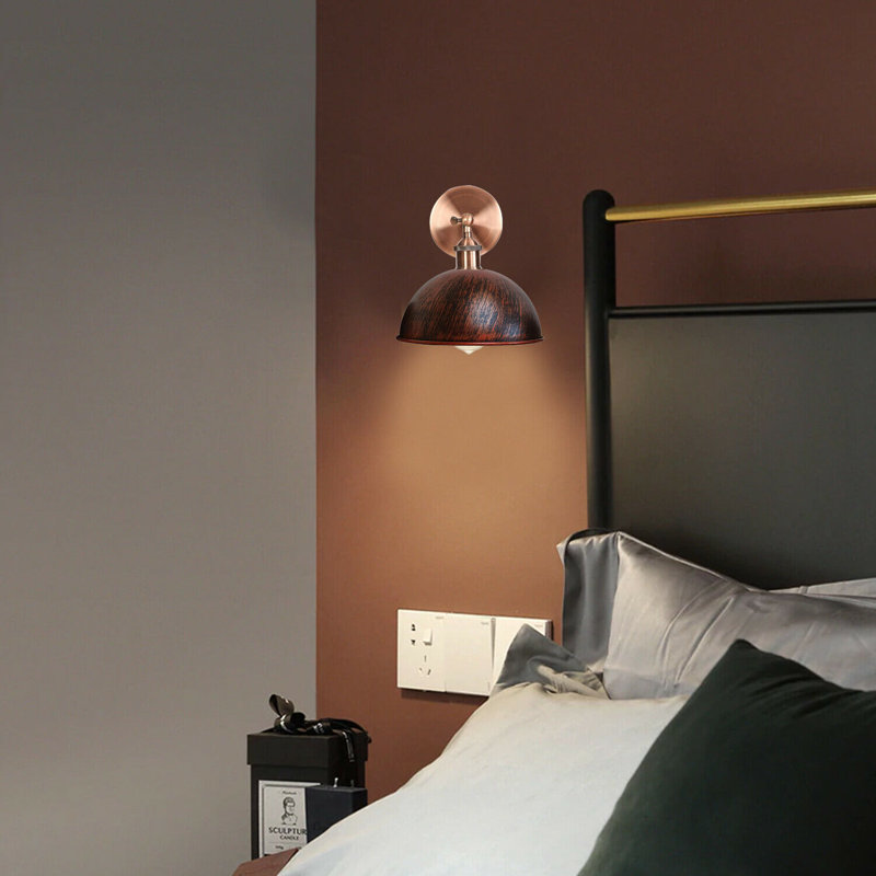 Janessa 1-Light Iron Swing Arm Dome Wall Sconce, Copper, Rustic Red
