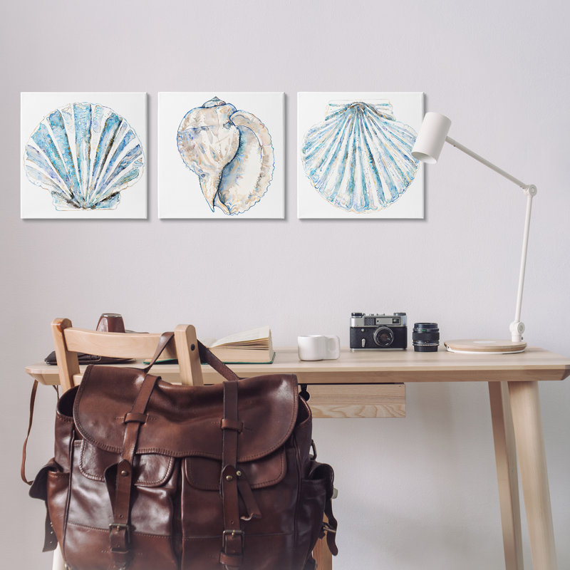 "Clam & Conch Watercolors", ensemble de 3 toiles murales par Christine Zalewski