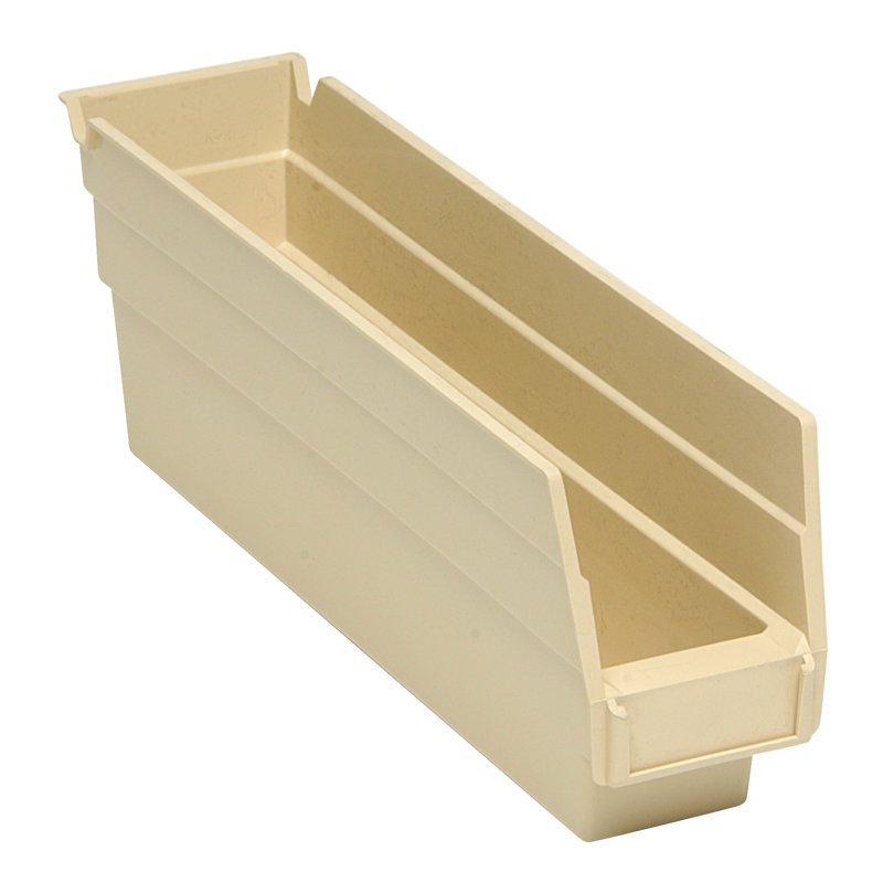 Economy Shelf Bin, nesting, (7) divider slots, rear hanglock, molded-in label holder, polypropylene, case of 36, Black