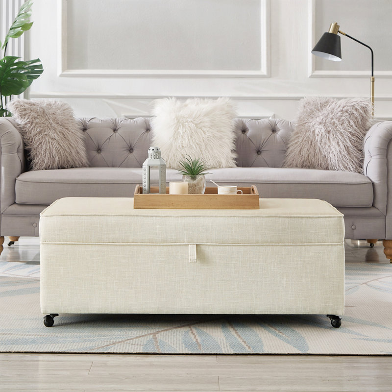 Modular Sectional Storage Ottoman With Wheels, Ivory