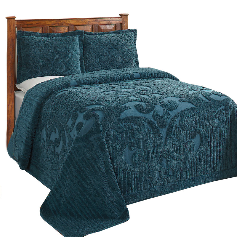 Ashton Chenille Bedspread Twin Size, 100% Cotton Floral Medallion Coverlet, Traditional Textured Heirloom Bedding, Soft Breathable All-Season Comfort, OEKO-TEX Certified, Machine Washable, Teal