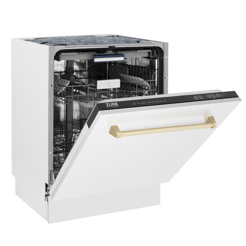 ZLINE Autograph Edition 24 in. Tallac Series 3rd Rack Top Control Built-In Tall Tub Dishwasher in White Matte with Handle, 51dBa