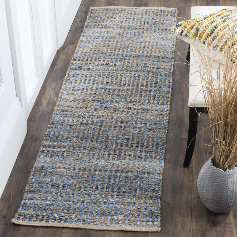 Parkman Hand Woven Jute/Denim/Cotton Rug in Natural/Blue, Runner 2'3" x 6'