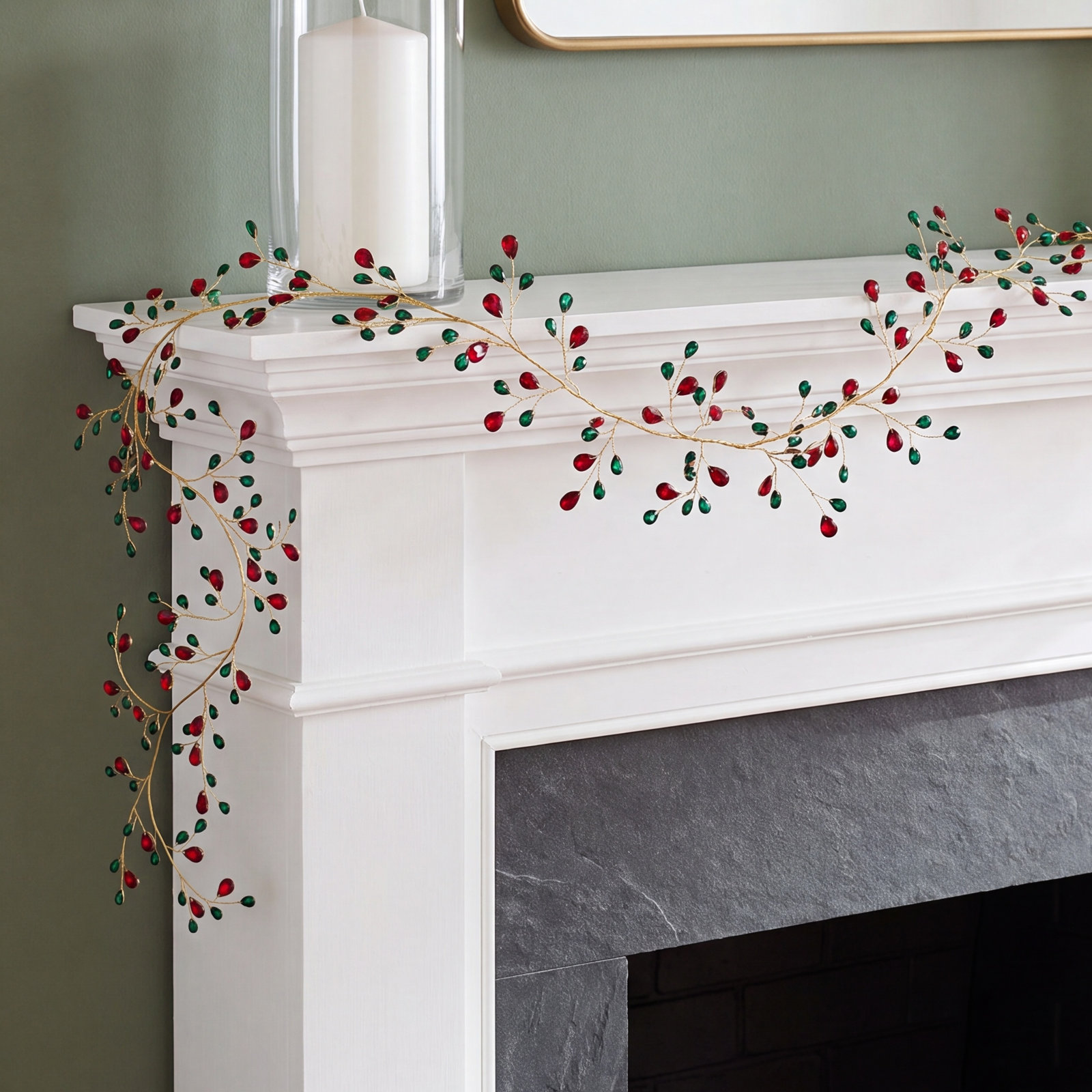 HALLELUJAH Metal Jewel Garland, 4.5" H x 45" W x 0.25" D, Green/Red/Gold