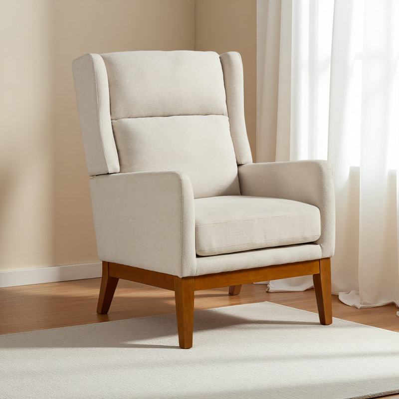 Fauteuil d'appoint moderne de 26,18 po de largeur, fauteuil de lecture à haut dossier en mélange de polyester, fauteuil club rembourré, canapé simple avec pieds en bois