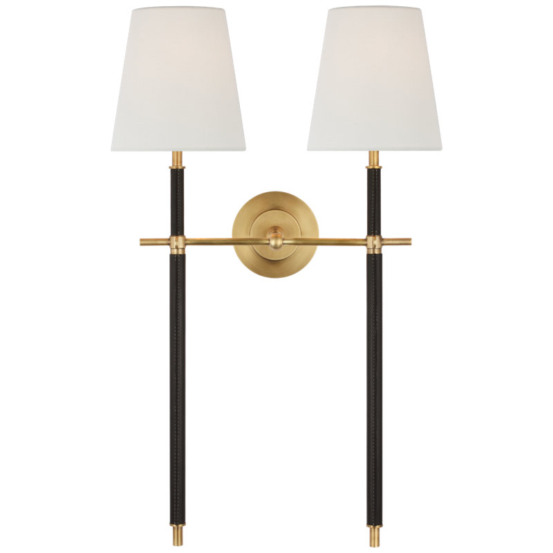 Bryant Solid Brass 2 - Light Wallchiere, Hand Rubbed Antique Brass/Chocolate Leather