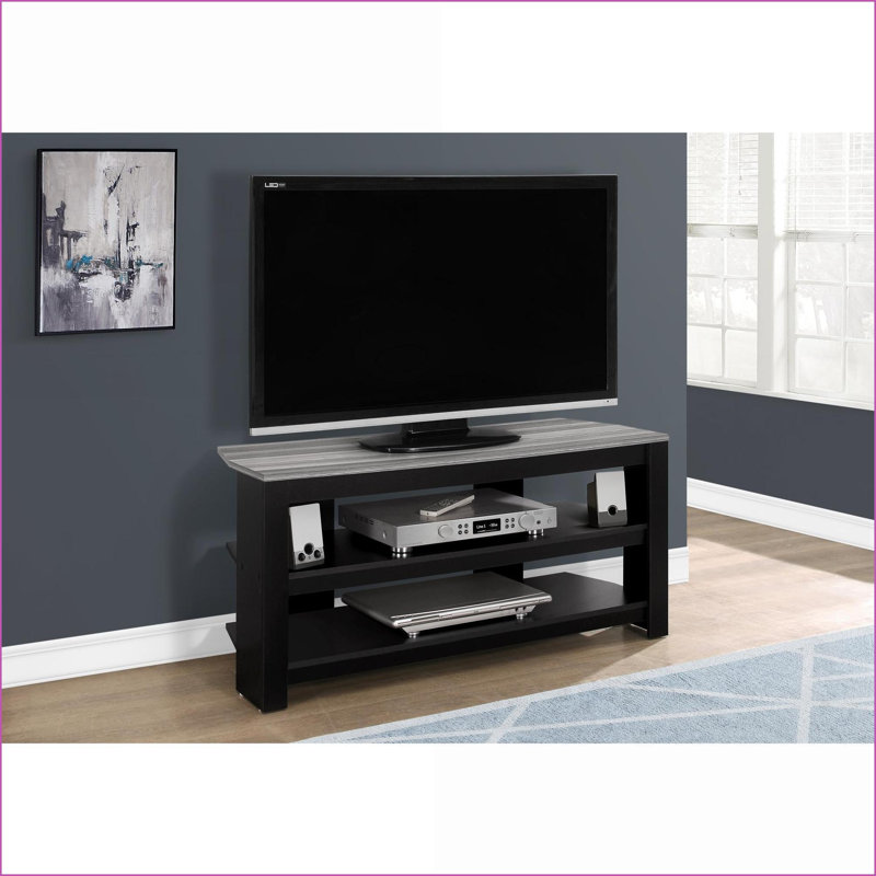 Meuble télé | Meuble télé moderne 42 po avec piédestal central, tablettes de rangement, noir et amp; Gris | Panneau de particules | Noir