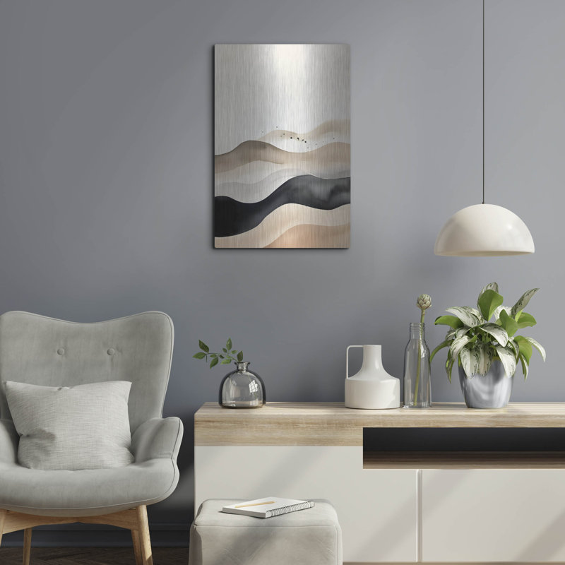 «Black & Beige Landscape 2» par Petals Prints Design, art mural en métal, H 24 po x l 16 po