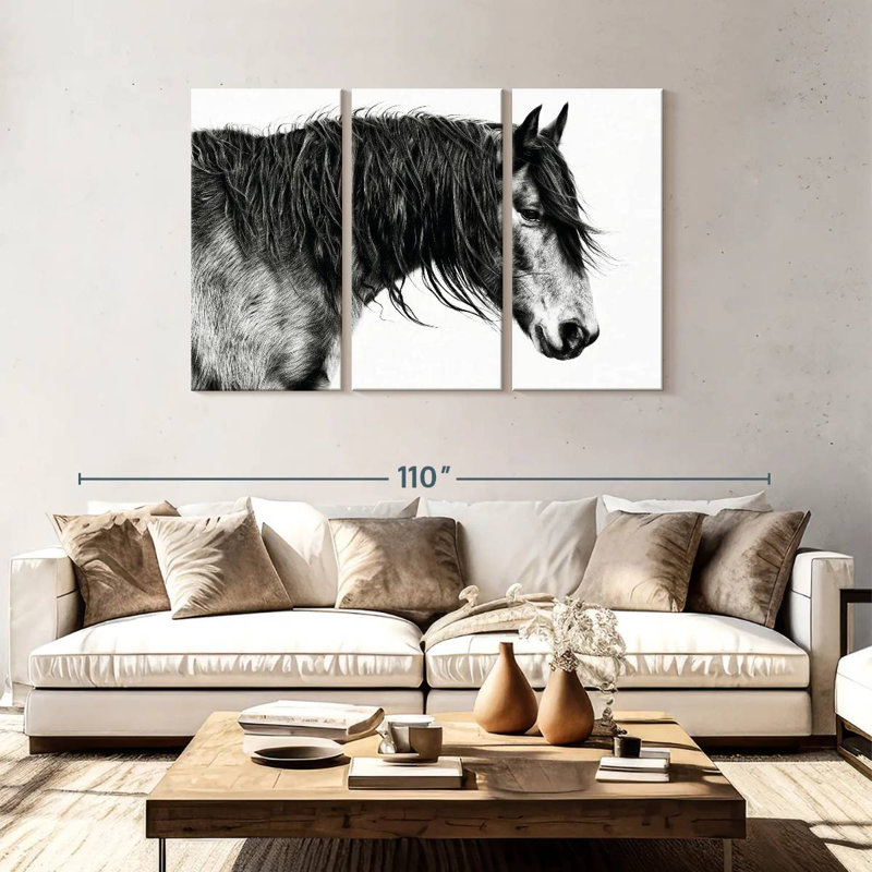 Portrait de cheval Brampt noir et blanc III, H 48 po x l 74 po