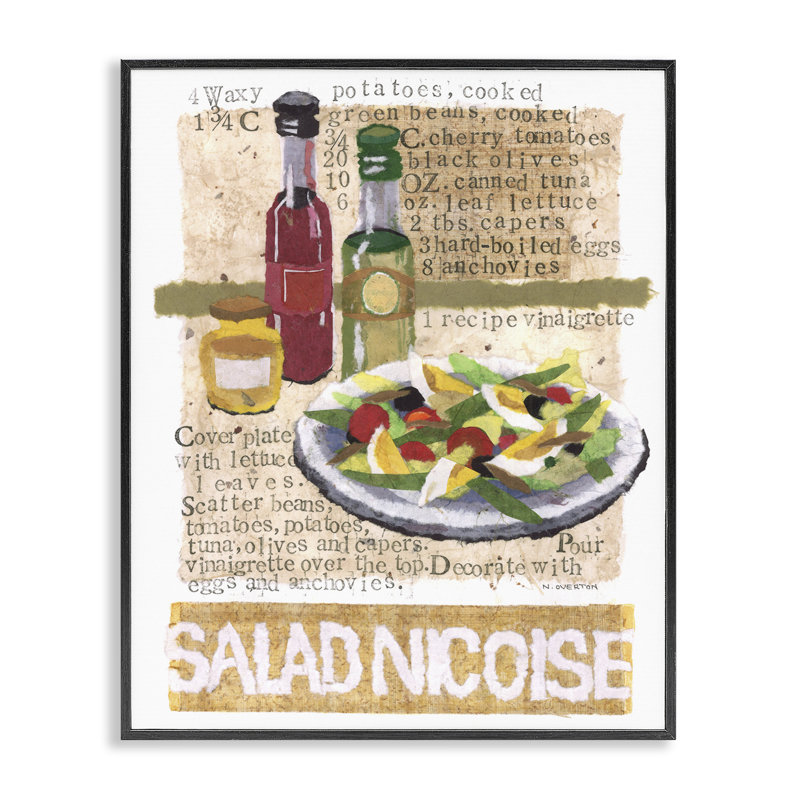 Recette de salade niçoise par Nancy Overton, H 30 po x l 24 po, Giclée encadrée noir minuit