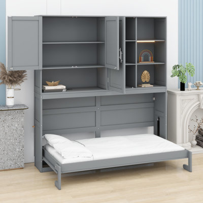 Lit escamotable avec armoire supérieure, tablettes
