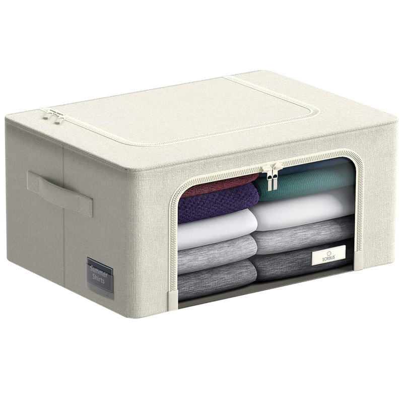 Small Storage Box Foldable with Window & Handles 1-Piece, Beige