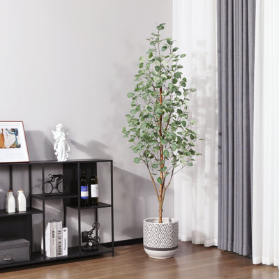 Faux eucalyptus Adcock en pot avec des feuilles réalistes et un tronc naturel