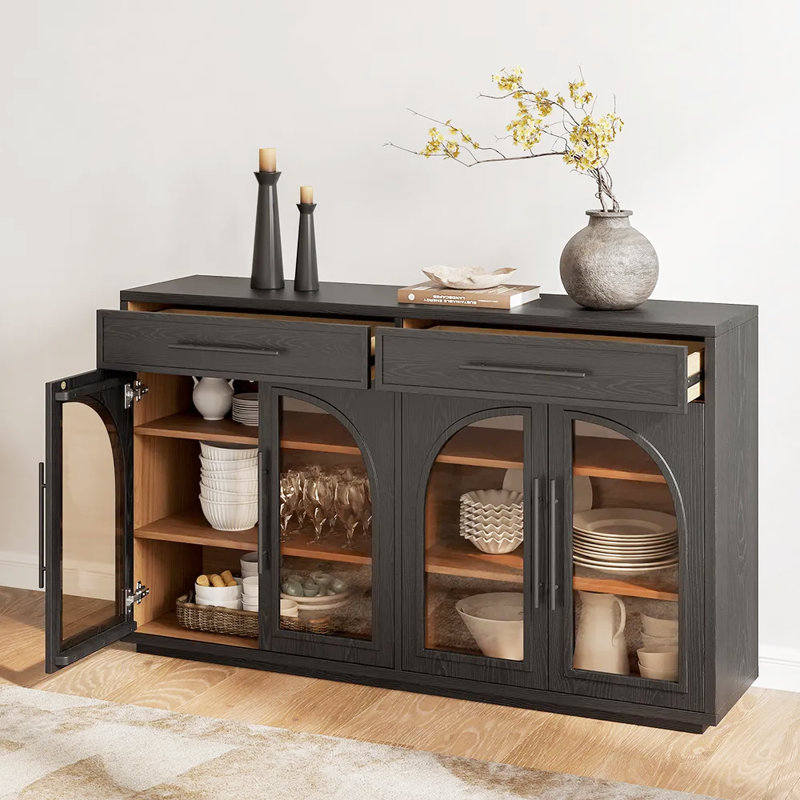 Solid Wood Sideboard Cabinet TV Console Black Pine Wood