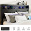 Base de lit pour grand lit: bruit, tête de lit avec rangement pour câbles, 2 sommiers sans sommier et lattes de bois pour la chambre à coucher: tête de lit à DEL, charge, design rétro, noir foncé facile à assembler-1261006006