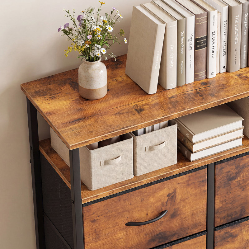 Commode en tissu pour chambre à coucher avec tablettes ouvertes, commode haute avec 8 tiroirs, tour de rangement, commode pour placard