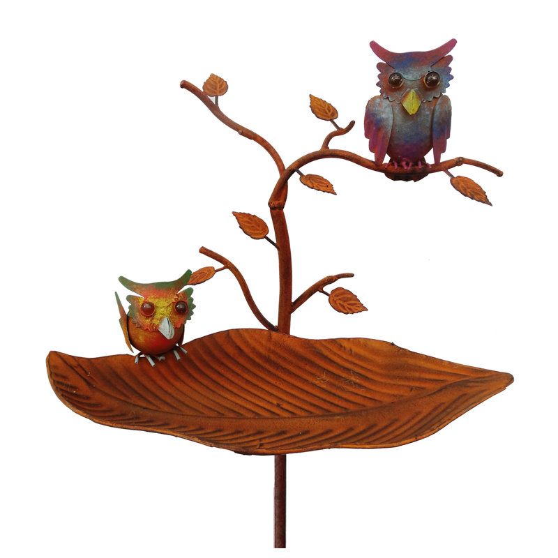 Rustic Multicolor Metal Owl Bird Feeder Garden Stake