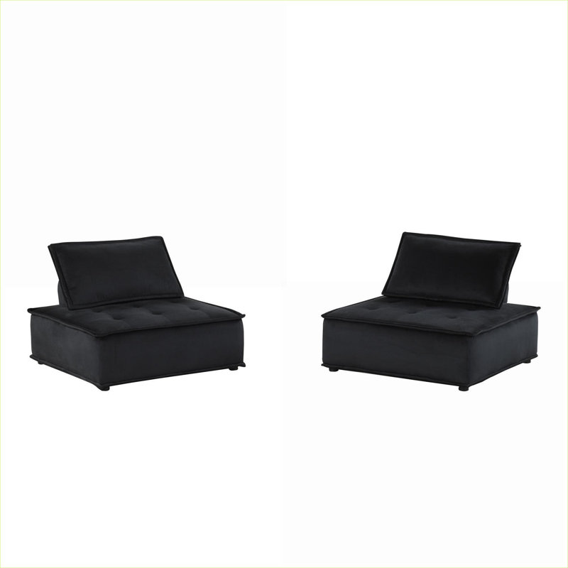 Ensemble de 2 chaises longues sans accoudoirs capitonnées Classic Classic, Velours noir, 2