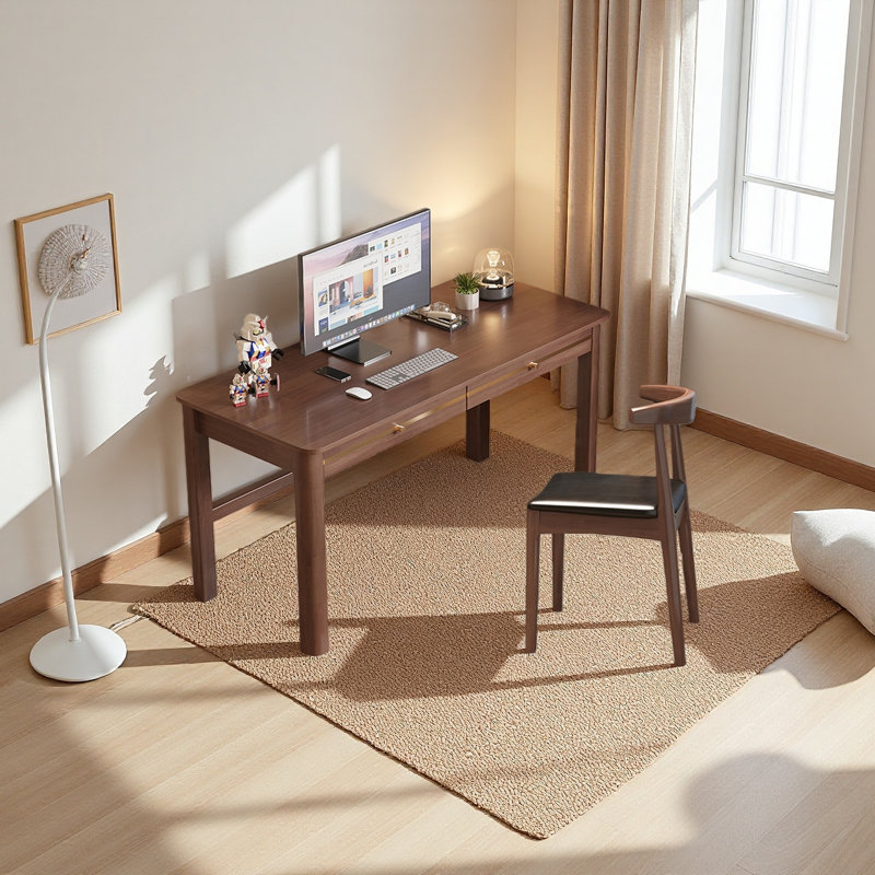 Bureau d'étude en bois d'hévéa massif, H 31,49 po x l 31,49 po x P 23,62 po