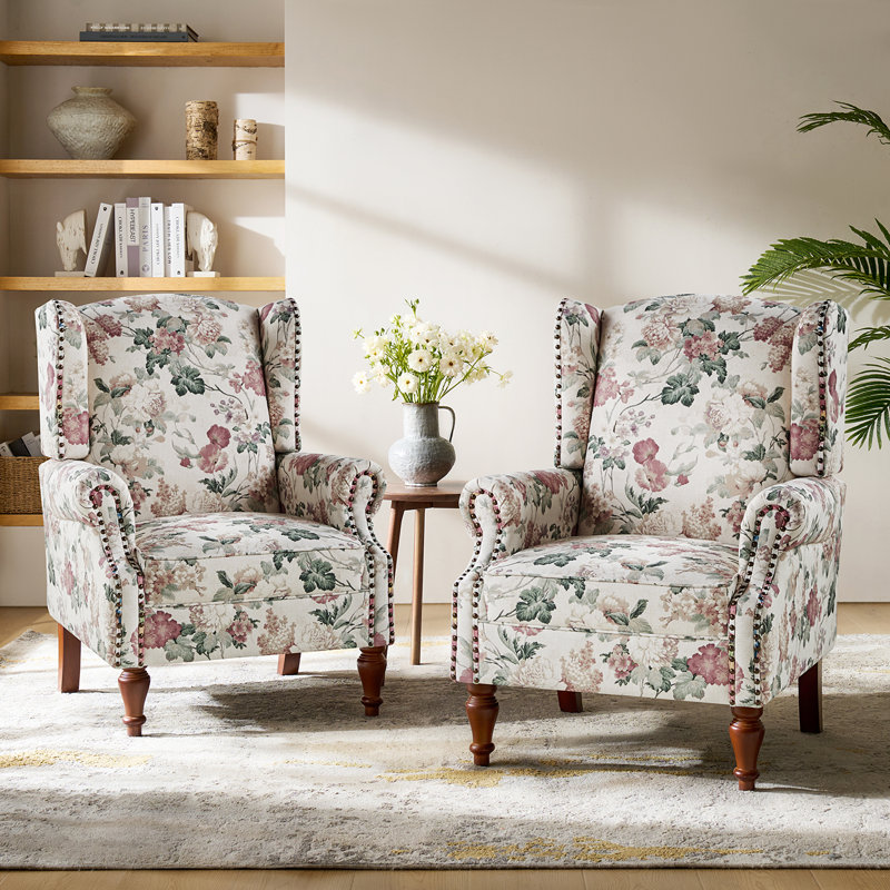 Fauteuil d'appoint à oreilles Anndi, Polyester floral