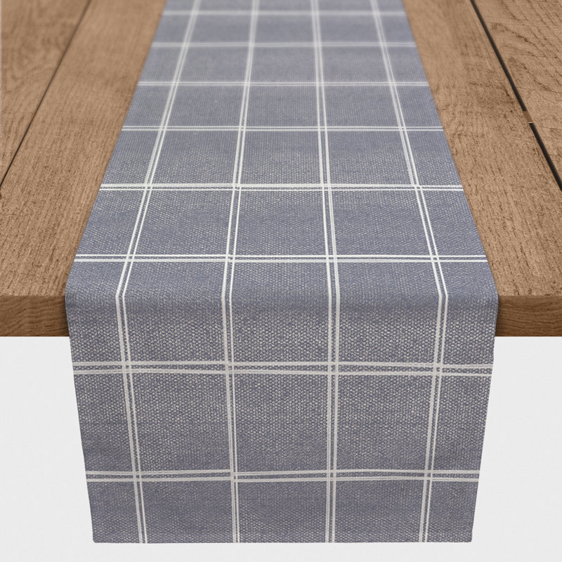 Chemin de table en lin à carreaux vert 4, Bleu, L 90 po x l 16 po