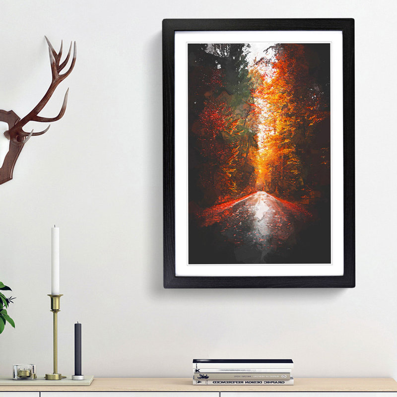 Autumn Road in Austria in Abstract - Picture Frame Graphic Art Print, 48cm H x 36cm W x 2cm D, Black Framed