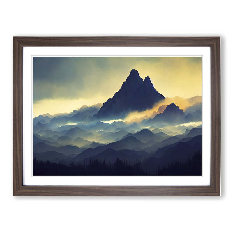 Beguiling Mountain Landscape - Single Picture Frame Painting, 46cm H x 64cm W x 2cm D, Walnut Framed