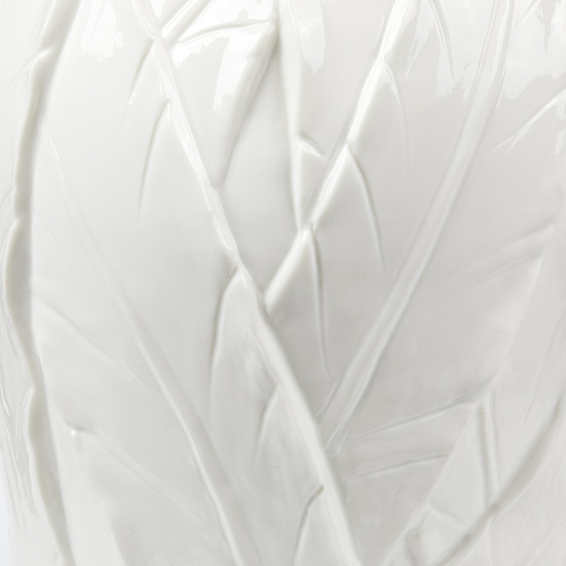Tobacco Leaf Lamp With Shade 17-Inch White Linen, With Gold
