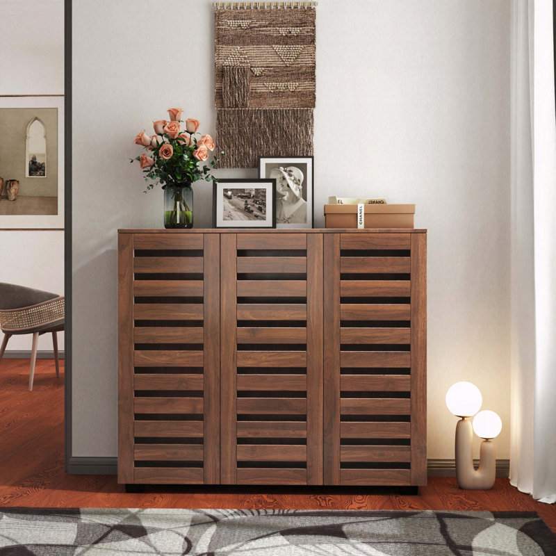 Armoire de rangement à chaussures en bois avec portes à persiennes
