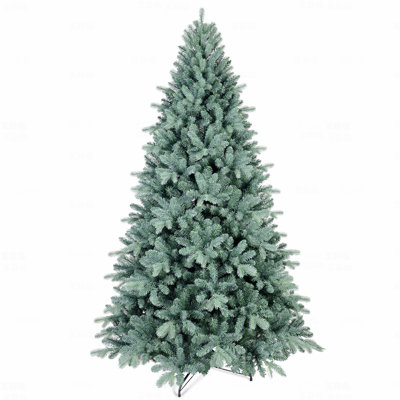 6FT Blue-Green Tint PE/PVC Artificial Christmas Tree, 1390 Branch Tips, Hinged Branch Design, Full Natural Look, Stable Metal Stand