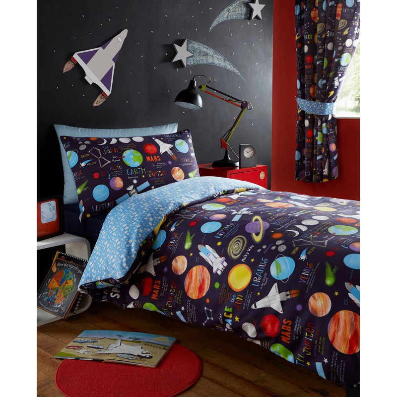 Kids Space & Planets Room Darkening Pencil Pleat Curtains (Set of 2), 168 W x 137 D cm