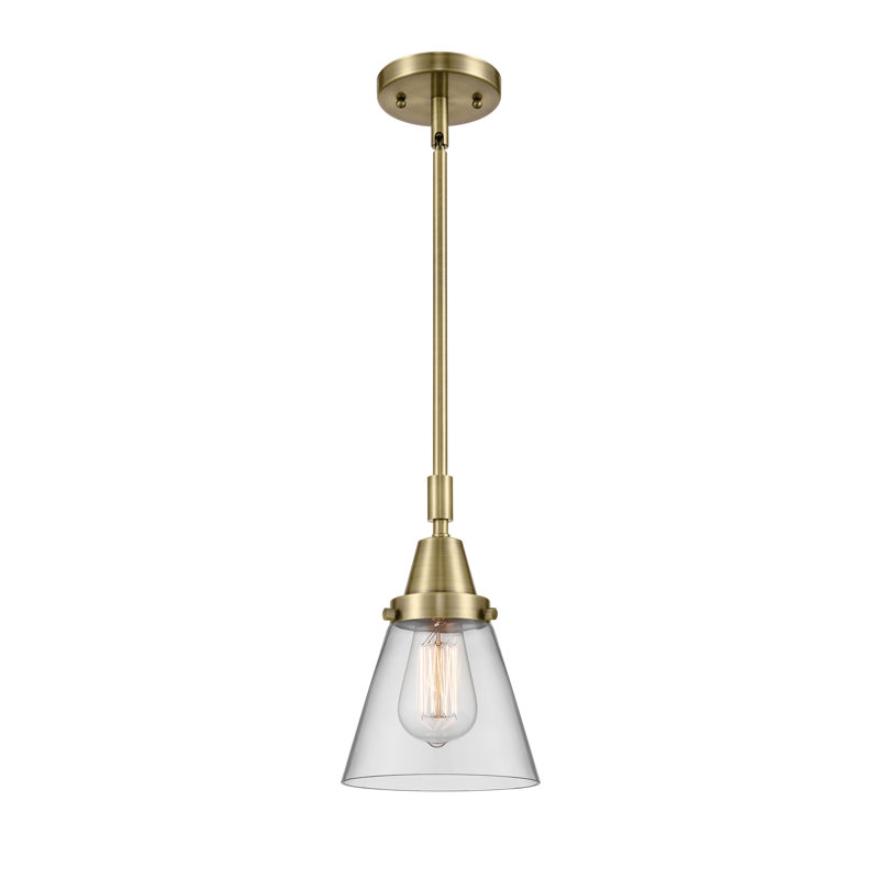 Ashwath 1-Light Cone Pendant, Antique Brass, Clear, 42.12" H x 6" W x 6" D