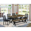 Ensemble de table de cuisine 7 pièces composé d'une table en bois avec plateau et de 6 chaises empilables avec tissu en polyester noir - noir brossé-883321766