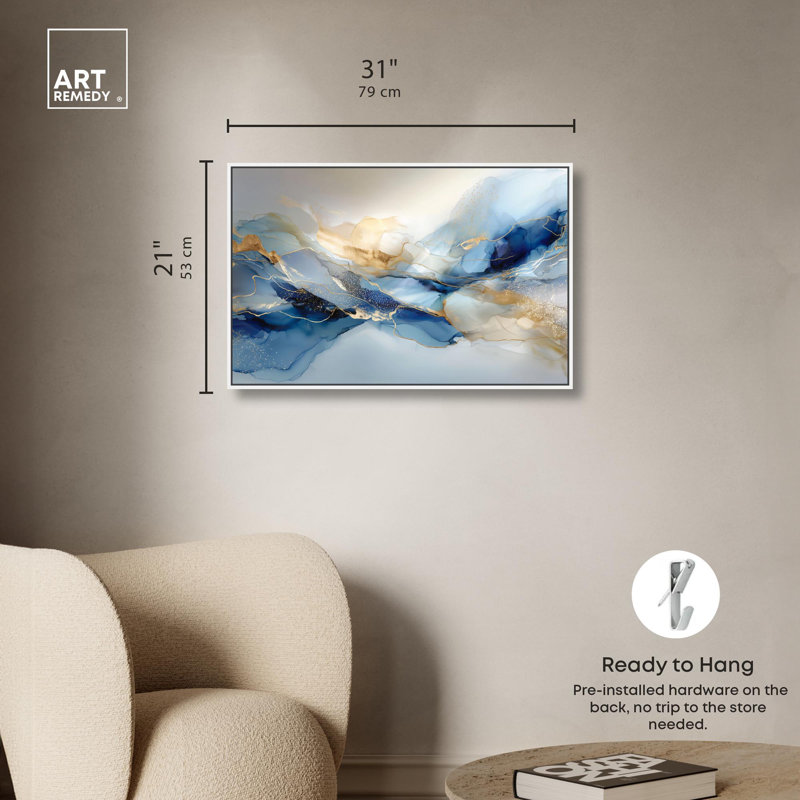 Postmodern Flow I Canvas Abstract Wall Art by , 21" H x 31" W, White Floater Framed
