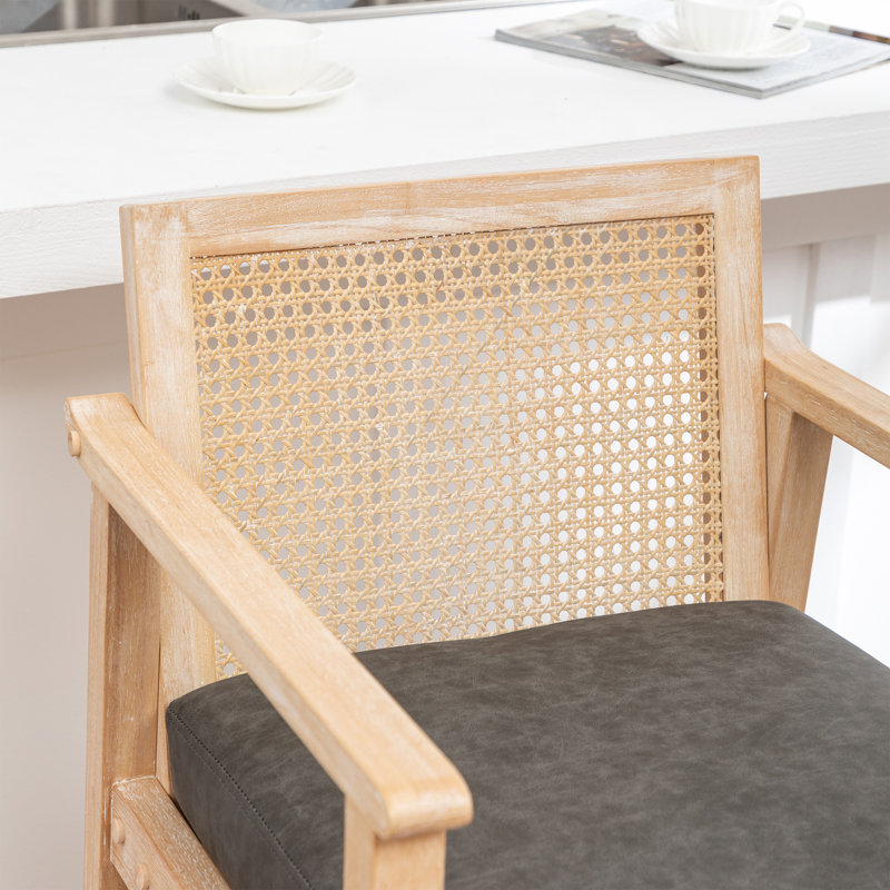 Willbanks Vintage Solid Wood Rattan Bar Stools (Set Of 4), Dark Gray