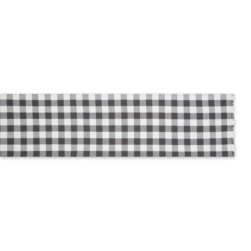 PALE MAUVE HEAVYWEIGHT CHECK FRINGED TABLE RUNNER 14X72, 72" L x 14" W, Mineral