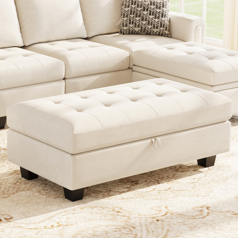 Tabouret de rangement avec repose-pieds de 46,9 po Skerl, Beige